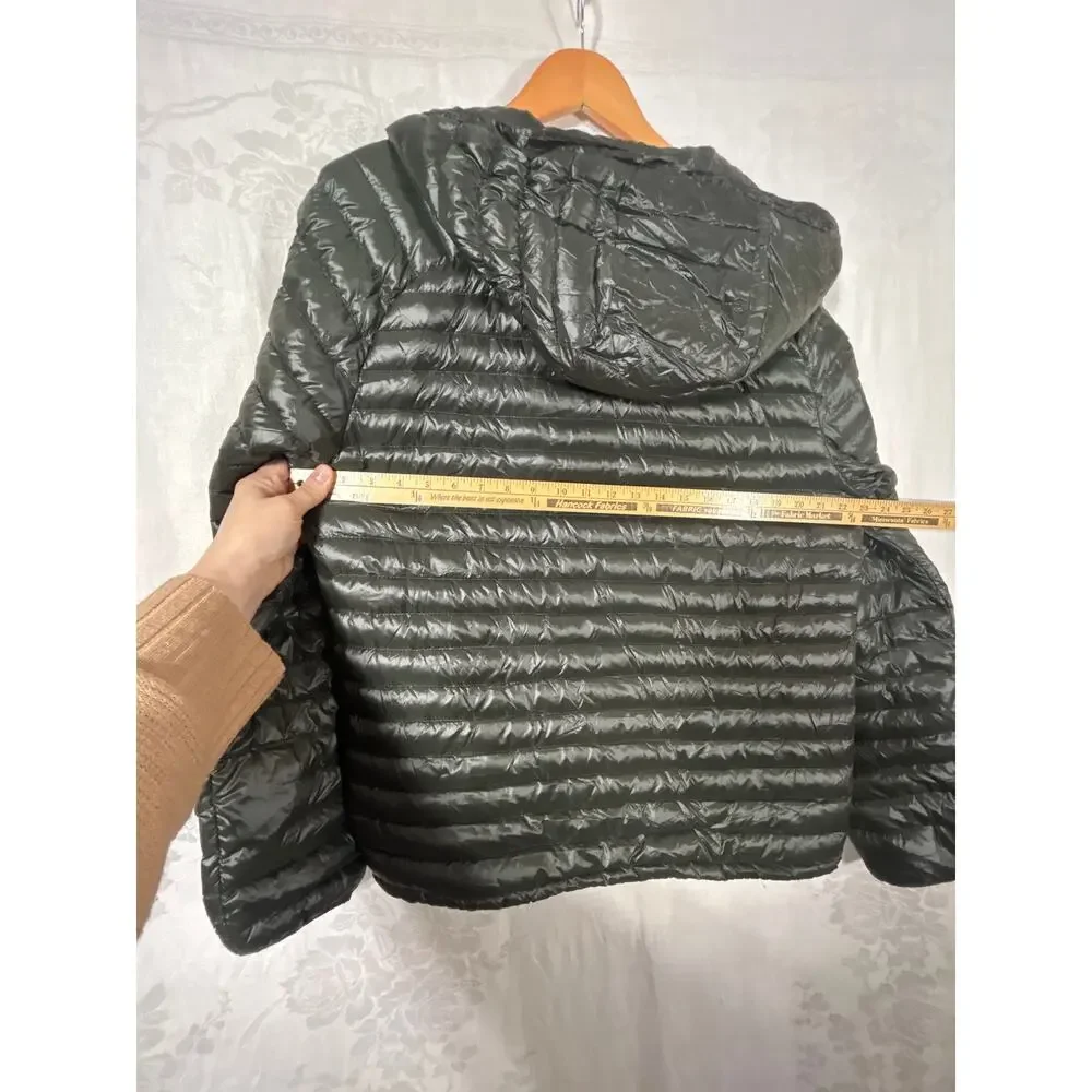 Abercrombie Fitch Jacket XL Full Zip Army Green Down Filled Quilted Hood Puffer - Picture 13 of 16